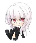  amai_nekuta black_gloves blush chibi full_body glasses gloves hand_on_own_chest heidimarie_w_schnaufer long_hair long_sleeves military military_uniform necktie open_mouth panties pink_eyes smile solo strike_witches transparent_background underwear uniform white_hair white_panties world_witches_series 