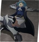  1girl blue_hair breasts female highres large_breasts lying nonaka_yuki screencap shinmai_maou_no_testament skirt solo stitched 