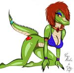  &lt;3 2015 aleixter amigodan bikini breasts butt clothing crocodile female gem hair makarena makeup pose red_hair reptile scalie swimsuit tattoo 