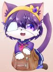  1girl cat cat_busters eye_patch furry open_mouth purple_eyes purple_hair school_uniform sippuudenzi smile 