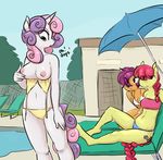  anthro apple_bloom_(mlp) breasts clothing equine female friendship_is_magic glacierclear horn mammal my_little_pony navel nipples scootaloo_(mlp) sweetie_belle_(mlp) swimsuit text unicorn 