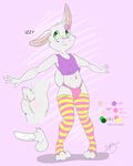  2015 anthro backsash balls blush bow bulge butt clothed clothing english_text erection fur girly green_eyes hair lagomorph legwear male mammal model_sheet panties penis plain_background rabbit skimpy smile socks standing text underwear white_fur 