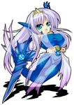  blue_eyes breasts chibi havuwx huge_breasts mermaid monster_girl open_mouth rei_shabu silver_hair sword tiara 