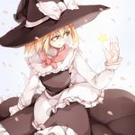  apron blonde_hair bow capelet frilled_apron frills hat hat_bow holding kirisame_marisa long_sleeves petals shirt short_hair solo star sumirou-kun touhou white_bow white_shirt wind witch_hat yellow_eyes 