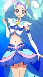  blue_eyes blue_hair blue_skirt cure_mermaid earrings go!_princess_precure jewelry kaidou_minami long_hair looking_at_viewer magical_girl manji_(tenketsu) midriff multicolored_hair navel ponytail precure purple_hair skirt smile solo two-tone_hair very_long_hair 