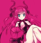  asymmetrical_horns blue_eyes blush breasts crossed_legs detached_sleeves dress elizabeth_bathory_(fate) elizabeth_bathory_(fate)_(all) fate/extra fate/extra_ccc fate_(series) frills horns long_hair panties pink pink_hair small_breasts smile solo striped striped_panties tail underboob underwear utsugi_(skydream) 