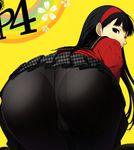  1girl amagi_yukiko animated animated_gif ass atlus bent_over black_eyes black_hair blush crotch_seam from_behind hairband huge_ass long_hair looking_at_viewer looking_back panties panties_under_pantyhose pantyhose persona persona_4 pov_ass saeki_takashi solo underwear 