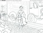  2011 absurd_res anthro canine clothed clothing comic english_text faf flower fox grass hi_res male mammal monochrome outside plant solo text vehicle 