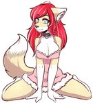  2015 anthro blue_eyes canine cleavage clothed clothing collar dress female hair kneeling looking_at_viewer mammal red_hair smile white_highlights zyira 