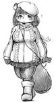  boots clothing female hair kemono long_hair mammal monochrome raccoon setouchi_kurage skirt 