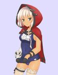  bandages blush braid breasts covered_nipples cowboy_shot god_eater god_eater_2:_rage_burst grey_eyes highres kyounami livie_collet long_hair medium_breasts one-piece_swimsuit pink_hair red_hood school_swimsuit solo swimsuit swimsuit_pull thigh_strap thighhighs 