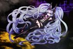  boots floating hatsune_miku headphones long_hair peechun purple_eyes purple_hair solo thigh_boots thighhighs twintails very_long_hair vocaloid zettai_ryouiki 