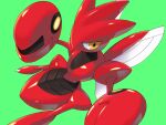  1other colored_skin commentary_request green_background hijirino_yuuta insect_wings other_focus pincers pokemon pokemon_(creature) pokemon_focus red_skin scizor solo wings yellow_eyes 