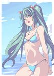  bikini green_eyes green_hair hatsune_miku long_hair saiste solo swimsuit twintails vocaloid 