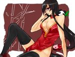  black_hair blazblue breasts china_dress chinese_clothes choker cleavage dress glasses lao_jiu large_breasts litchi_faye_ling long_hair panda purple_eyes sesame_ange solo thighhighs 