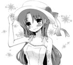  asakura_ryouko blush casual greyscale hat long_hair monochrome solo suzumiya_haruhi_no_yuuutsu yoshizoe_eiko 