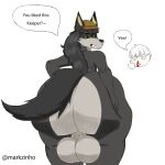 anthro balls big_balls big_butt butt canid canine canis femboy genitals huge_balls huge_butt huge_thighs human hyper hyper_butt hyper_thighs keeper_(morimens) male male/male mammal markzinh0_(artist) ryker_(morimens) thick_thighs wolf
