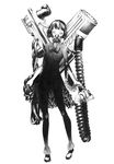  cable dress full_body gas_mask greyscale monochrome original pantyhose personification short_hair solo sousou_(sousouworks) standing 