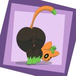 1:1 4_legs anus ass_up balls big_butt black_body black_fur butt domestic_cat felid feline felis feral for_a_head fur genitals green_body green_eyes green_fur green_paws hi_res joshuas leaf looking_at_viewer looking_back male mammal orange_head orange_tail penis pink_anus presenting presenting_anus presenting_hindquarters pumkat small_penis solo tail