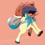  blue_eyes commentary_request hijirino_yuuta horns keldeo keldeo_(ordinary) no_humans open_mouth orange_hair pokemon pokemon_(creature) simple_background single_horn smile solo unicorn 