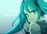  aqua_eyes aqua_hair bad_id bad_pixiv_id hatsune_miku headset long_hair looking_back nabesawa smile solo vocaloid 