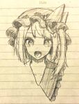 1girl bow collared_shirt commentary_request flandre_scarlet frilled_shirt_collar frills furawast hat hat_bow highres mob_cap open_mouth pointy_ears portrait shirt sketch solo touhou traditional_media 