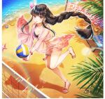  1girl :o alternate_costume beach bikini black_hair blunt_bangs bottle bracelet braid breasts chair cleavage feet full_body game_asset houraisan_kaguya innertube jewelry knees_together_feet_apart layered_bikini legs long_hair long_sleeves looking_at_viewer lounge_chair nail_polish necklace non-web_source official_art open_mouth outdoors pearl_necklace pink_bikini playing_sports purple_eyes red_nails sandals see-through_clothes see-through_shirt self-datamine shinishi_chiho shirt sidelocks simple_background single_braid solo starfish string_of_flags swim_ring swimsuit toenail_polish toenails toes touhou touhou_arcadia_record transparent_background volleyball volleyball_net water water_bottle wide_sleeves 