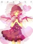  alternate_eye_color blush bow bowtie fang hands_on_own_chest hat heart jitome koikawa_minoru music mystia_lorelei no_nose open_mouth pink short_sleeves singing skirt skirt_set solo touhou translated yellow_eyes zoom_layer 