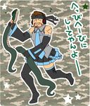  beard big_boss crossdressing crossover detached_sleeves facial_hair hatsune_miku headband male_focus metal_gear_(series) metal_gear_solid_peace_walker musical_note naked_snake necktie nekomura_otako parody scar snake solo thighhighs translated vocaloid 