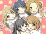  akiyama_mio bad_id bad_pixiv_id black_eyes black_hair blonde_hair blue_eyes brown_eyes brown_hair hair_ornament hairband hairclip hirasawa_yui hug k-on! kotobuki_tsumugi long_hair mashiro_momo multiple_girls nakano_azusa one_eye_closed open_mouth round_teeth short_hair smile tainaka_ritsu teeth 