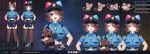  1girl animal_ears blue_eyes boots bow braid breasts brown_hair cat_ears cat_girl cat_tail cuffs fingerless_gloves full_body garter_straps gloves hair_bow hair_over_one_eye handcuffs hat highres indie_virtual_youtuber large_breasts midriff pencil_skirt police police_uniform policewoman reference_sheet shirt short_hair skirt tail thighhighs virtual_youtuber whimzee whimzee_(vtuber) whistle whistle_around_neck 