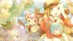 adjusting_clothes adjusting_hat aipom alternate_costume bad_id bad_pixiv_id baseball_cap brown_hair cosplay gen_1_pokemon gen_2_pokemon gen_5_pokemon gengar gold_(pokemon) gold_(pokemon)_(cosplay) hat kasuboo kotone_(pokemon) mareep marill mouse open_mouth pokemon pokemon_(creature) pokemon_(game) pokemon_hgss reuniclus yellow_eyes 