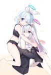  ... 2girls :t ;) absurdres alternate_costume arona_(blue_archive) bikini black_bikini black_jacket blue_archive blue_eyes blue_hair blue_halo blue_pupils blunt_bangs blush bow braid cheek_press closed_mouth colored_inner_hair commentary feet_out_of_frame frilled_bikini frills from_side frown grey_eyes grey_hair hair_bow hair_over_one_eye hairband halo happy highres hug hug_from_behind jacket jacket_partially_removed kneeling knees_up long_bangs long_hair multicolored_hair multiple_girls notice_lines one_eye_closed open_clothes open_jacket pink_hair plana_(blue_archive) red_eyes red_halo red_pupils sb_(akagikeai) short_hair simple_background single_braid sitting smile straight_hair swimsuit thighs tsurime two-tone_hair untranslatable_commentary v_arms very_long_hair white_background white_bikini white_bow white_hairband 