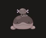  artist_name black_background clodsire commentary_request looking_at_viewer lying no_humans on_person on_stomach paldean_wooper pixel_art pokemon pokemon_(creature) pokemon_focus rizu_(rizunm) simple_background sitting smile 
