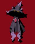  colored_sclera floating full_body gem gog1_mandu hat highres looking_at_viewer mismagius no_humans orange_eyes pokemon pokemon_(creature) pokemon_focus red_background red_gem shaded_face solo yellow_sclera 