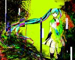  abstract bad_id bad_pixiv_id bare_shoulders detached_sleeves hatsune_miku heart heterochromia highres long_hair multicolored_hair necktie sakuma sketch skirt solo thighhighs very_long_hair vocaloid 