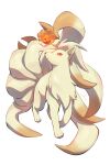  castform castform_(sunny) closed_eyes closed_mouth floating full_body multiple_tails ninetales no_humans nullma open_mouth pokemon pokemon_(creature) pokemon_focus red_eyes school_uniform simple_background smile tail white_background 