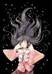  absurdres black_background black_hair blush brown_hair closed_eyes floating_hair highres houraisan_kaguya long_hair piromizu simple_background snow solo touhou wide_sleeves 