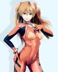  bodysuit brown_hair hand_on_hip ikedan lips long_hair neon_genesis_evangelion plugsuit realistic rebuild_of_evangelion shikinami_asuka_langley skin_tight solo souryuu_asuka_langley 