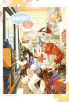  2girls absurdres aisle animal_ear_fluff animal_ears arknights bag black_hair black_shorts blue_vest border box cameo can canned_food domino's_pizza food food_in_mouth from_side fruit full_body glass_door_refrigerator grey_hair hair_between_eyes haruka_(arknights) hat highres ice_cream index_finger_raised indoors jacket kesou_yaoshui_er lappland_(arknights) long_hair long_sleeves mon3tr_(arknights) multiple_girls no_symbol official_alternate_costume open_clothes open_jacket pineapple pizza_box pocky pocky_in_mouth poster_(object) print_shirt profile purple_bag red_hat red_jacket scar scar_across_eye scar_on_face shirt shop shopping shopping_cart shorts smile speech_bubble spoken_food standing texas_(arknights) vest vigil_(arknights) white_border white_shirt wolf_ears wolf_girl 