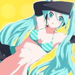  aqua_eyes aqua_hair armpits arms_up bad_id bad_pixiv_id bikini_top detached_sleeves hatsune_miku headphones headset long_hair skirt solo soudou twintails vocaloid 