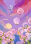  alternate_color butterfree cloud dandelion eldegoss english_commentary floating flower flying grass highres jumpluff no_humans outdoors piplup pokemon pokemon_(creature) procreate_(medium) shiny_pokemon sky sonshine_arts spritzee sunset wings 