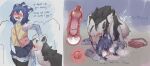 ahoge all_fours anthro anthro_on_feral bag bestiality bite biting_another blue_body blue_countershading blue_fur blush blush_lines bodily_fluids bottomwear breath breeding butt_sniffing chair clothing countershading cum cum_from_mouth cum_from_nose cum_in_mouth cum_in_nose cum_inside cum_on_face cum_on_ground cum_overflow dialogue duo ear_bite english_text eyewear fangs felid female feral from_behind_position fur furniture generation_3_pokemon genital_fluids glasses hair hi_res impregnation interspecies interspecies_impregnation kemono legwear leopard_spots looking_at_another male male/female mammal mane mightyena mounting nintendo on_chair on_ground ovum pantherine panting pink_eyes pink_nose pleated_skirt pokemon pokemon_(species) pokemon_trainer pokephilia pupils pushing resisting round_glasses sex shen_(snepause) sitting sitting_on_chair skirt slit_pupils snepause sniffing snow_leopard sperm_cell spots standing stockings tail teeth text thigh_highs topwear uterus vest white_pupils x-ray_view