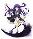  bad_id bad_pixiv_id blue_hair cat_tail dress frederica_bernkastel holding holding_scythe kou_(project-n) long_hair purple_eyes ribbon scythe solo tail umineko_no_naku_koro_ni 