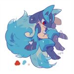  1other auko commentary_request full_body furry highres invisible_chair lucario pokemon pokemon_(creature) pokemon_focus red_eyes simple_background sitting tail white_background 
