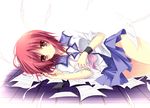  angel_beats! asakura_hayate iwasawa lying on_side paper red_eyes red_hair school_uniform serafuku short_hair sleeves_rolled_up solo wristband 