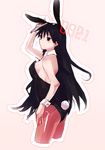  animal_ears ass azumanga_daiou black_eyes black_hair bunny_ears bunnysuit fishnet_pantyhose fishnets kitaya long_hair looking_back pantyhose sakaki solo 