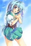  blue_eyes blue_hair blush braid eternal_melody fish hug long_hair skirt solo wendy_miseria yuunagi_seshina 