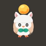  artist_name black_background bow bowtie commentary_request cosplay final_fantasy green_bow green_bowtie looking_at_viewer moogle moogle_(cosplay) no_humans pokemon pokemon_(creature) pokemon_focus rizu_(rizunm) rowlet simple_background 