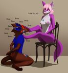 absurd_res anthro areola arume_wythamoouse beep beverage blue_clothing blue_inner_ear blue_shirt blue_topwear bound breasts brown_body brown_fur brown_hair canid canine chair clothing dialogue dominant dominant_female donya duo ear_piercing eyewear feet female fennec_fox foot_fetish foot_on_chest foot_on_face footprint fox fur furniture glasses hair hands_behind_back hands_tied hi_res industrial_piercing machine male male/female mammal multiple_piercings nipples nonbinary_(lore) on_chair p3p51 pepsi piercing pink_areola pink_hair pink_nipples protogen protogen_visor purple_body purple_fur screen screen_face shirt sitting sitting_on_chair soda submissive submissive_male t-shirt topwear trans_(lore) trans_man_(lore) trans_woman_(lore) true_fox wearing_glasses wearing_shirt white_body white_fur
